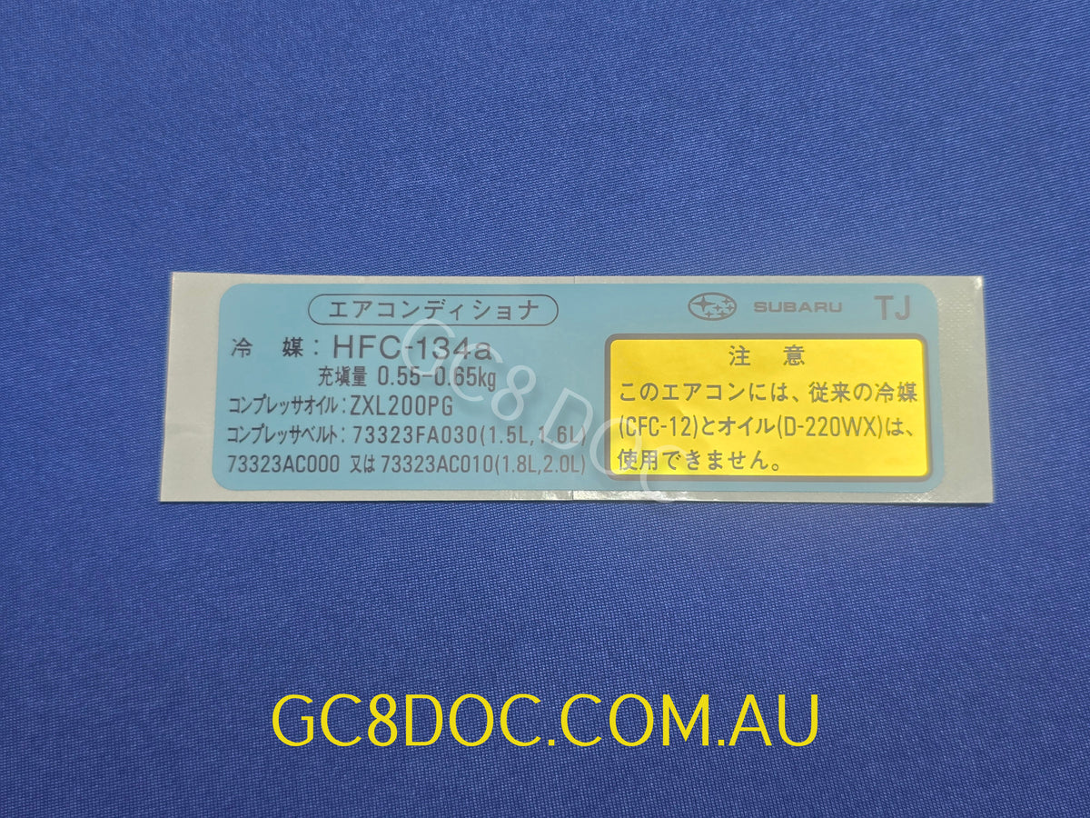 Replica Subaru Impreza 94-00 GC8 GF8 GM8 JDM Air Conditioning A/C Sticker OEM P/N 73750FA100