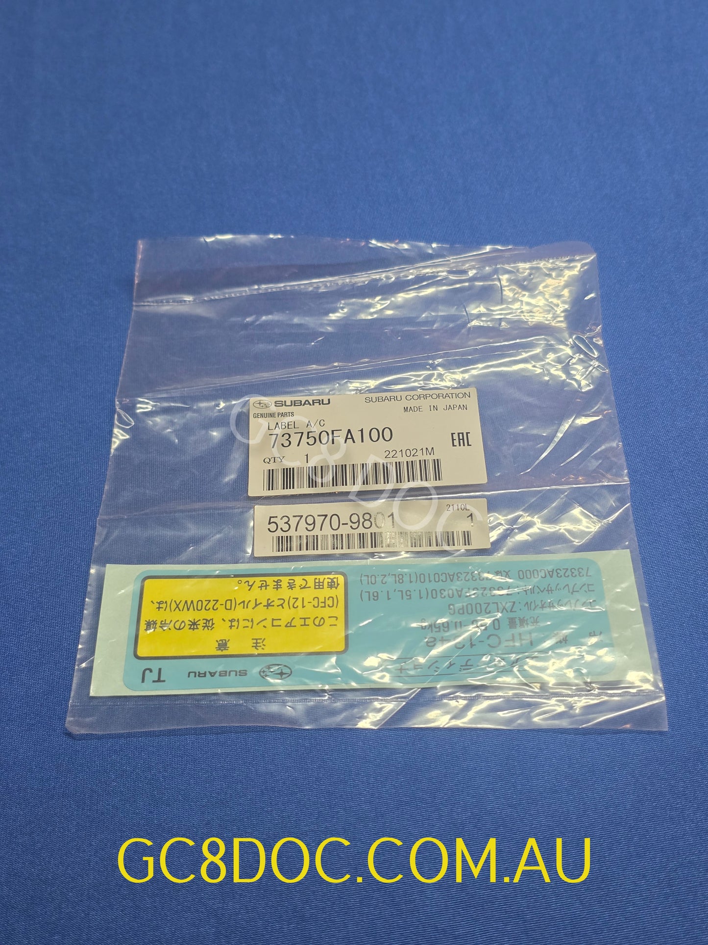 Subaru Impreza 94-00 GC8 GF8 GM8 JDM Air Conditioning A/C Sticker 73750FA100
