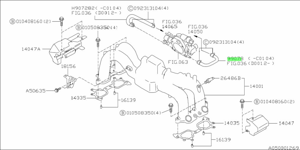 Subaru Impreza 98 -00 GC8 GF8 GM8 Hose Throttle Body 99078AA000