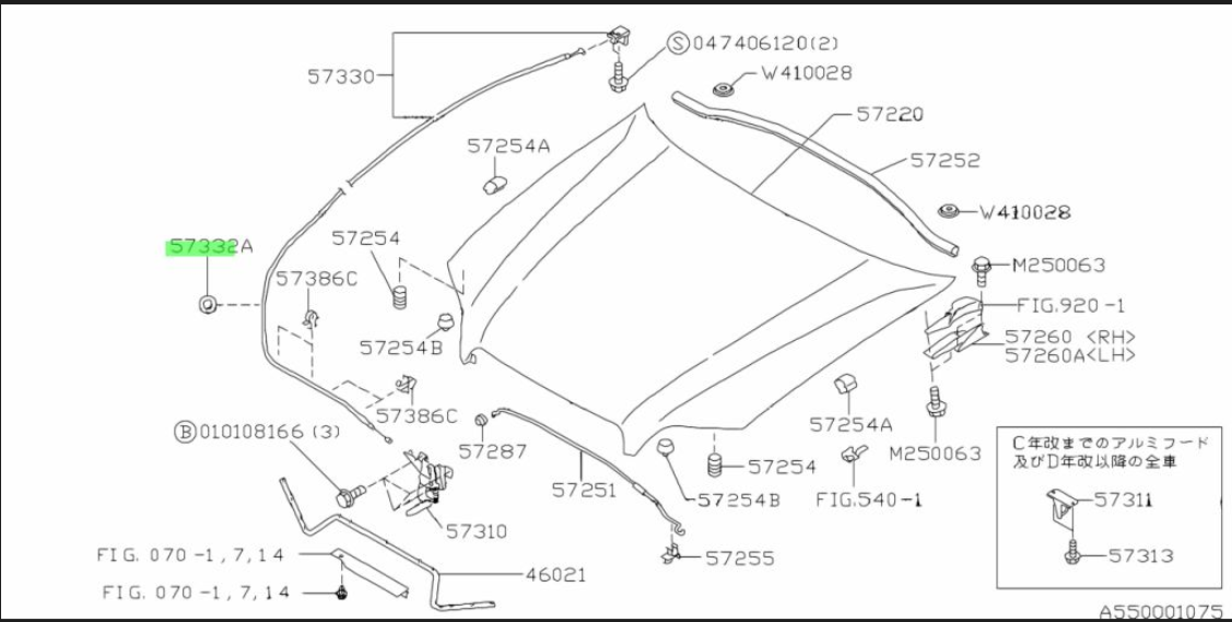 Subaru Impreza 92-07 GC8 GF8 GM8 GD Protector Bonnet Release 57333FA000