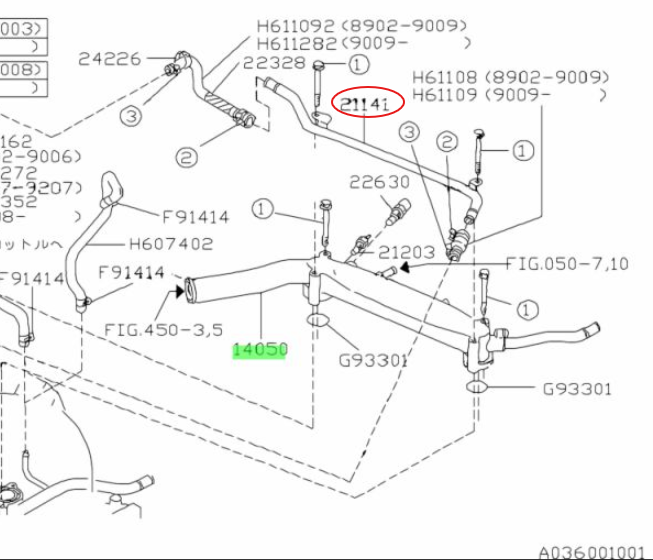 Subaru Impreza 92-96 GC8 GF8 GM8 WRX STI Coolant Pipe OEM P/N 21141AA020