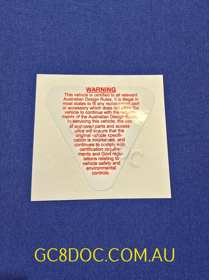 Australian Subaru Under Bonnet ADR "Australian Design Rules" sticker