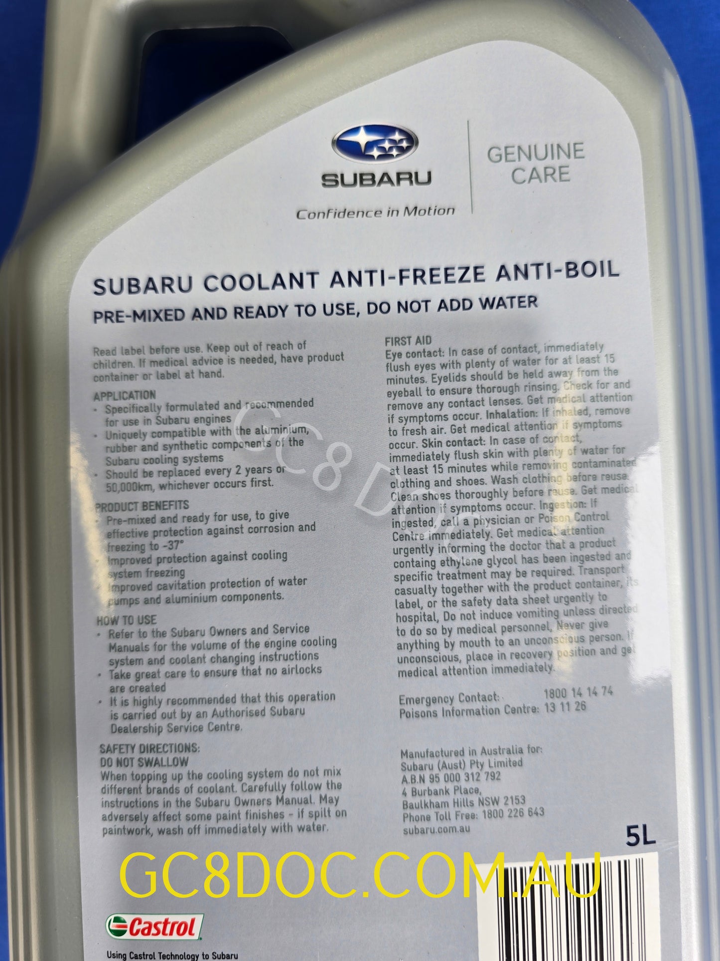 Subaru Engine Coolant 5 Litre - Models up to 2009 SAS1002