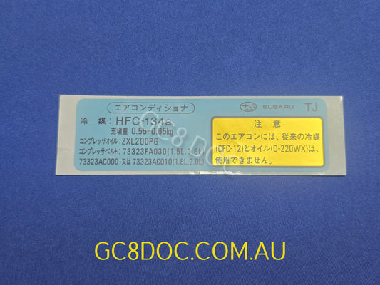 Subaru Impreza 94-00 GC8 GF8 GM8 JDM Air Conditioning A/C Sticker 73750FA100