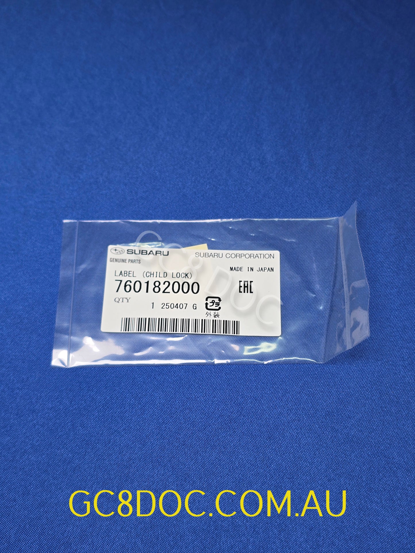 Subaru Child Lock Sticker Label 760182000