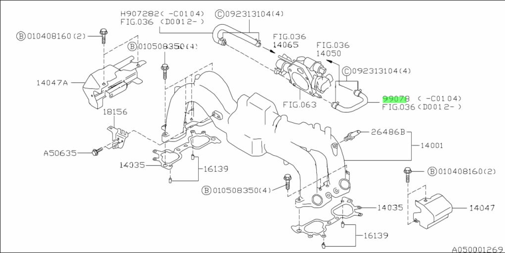 Subaru Impreza 98 -00 GC8 GF8 GM8  Hose Throttle Body 99078AA000