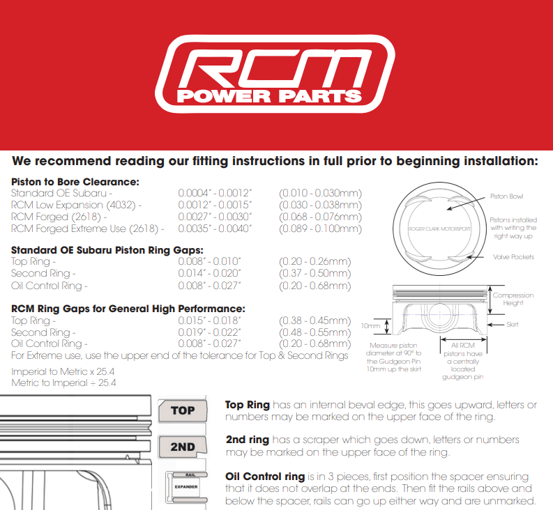 RCM / Omega Piston Set - WRX & STI 1992-1998 (V1-V4) EJ20