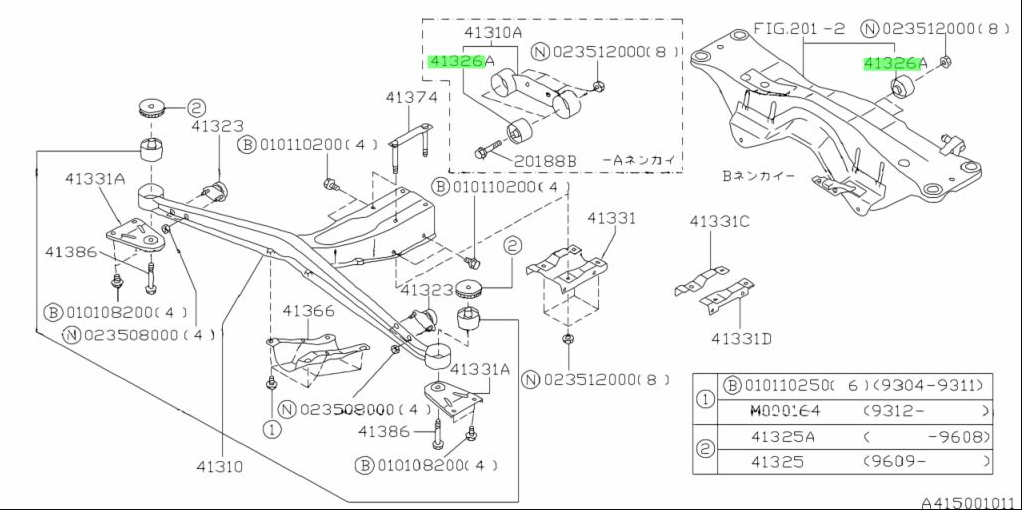 Subaru Impreza 92-00 GC8 GF8 GM8 Differential Mounting / Subframe Bushing 41322AC040