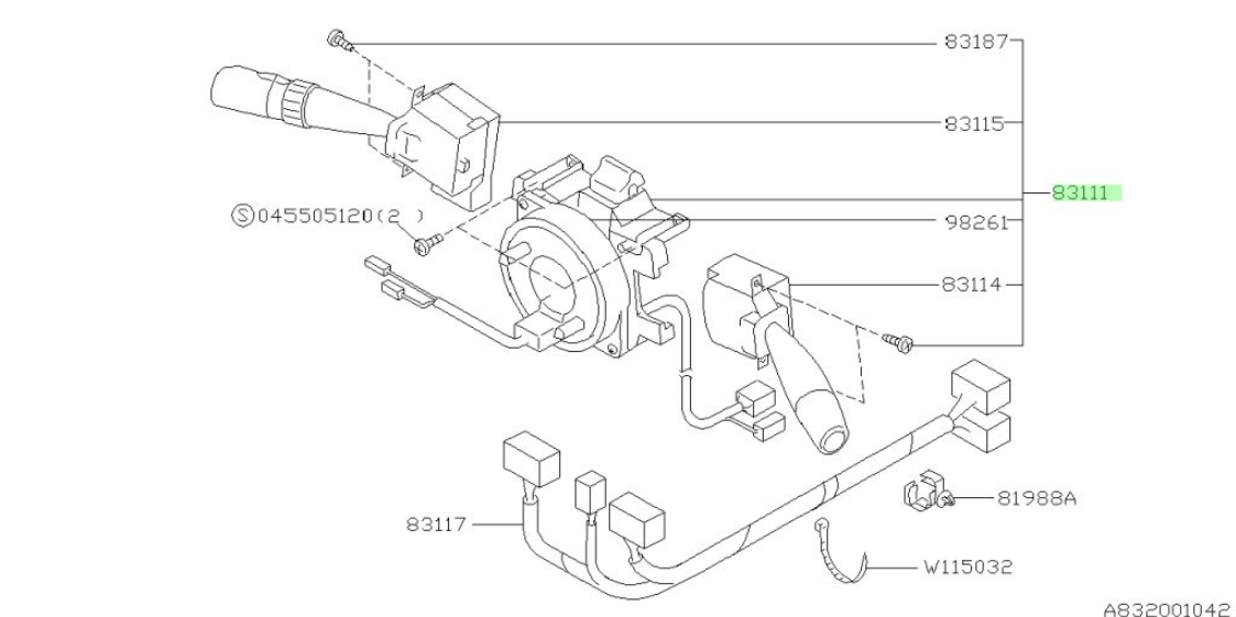 [USED] Subaru Impreza 98-00  Switch Stalks Assembly Combination 83111FC450