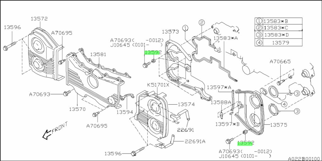 Subaru Impreza 92-14  Mount Seal Rear Timing Belt Cover 13592AA011