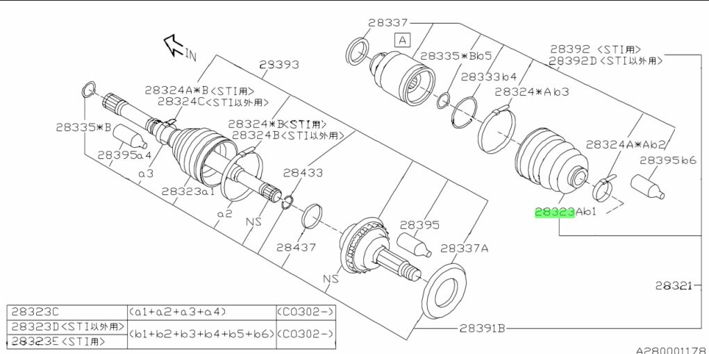 Subaru Impreza 92-03 GC8 GF8 GM8 GD Front / Rear Inner CV Shaft Boot 28023AA011 / 28423FE000