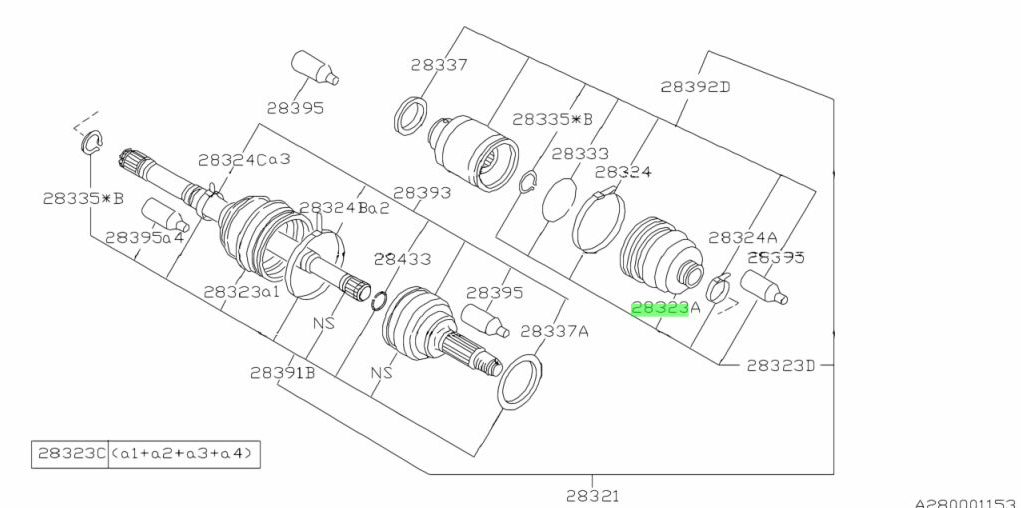 Subaru Impreza 00-07 GC8 GF8 GM8 GD Rear Outer CV Shaft Boot 28423FE010