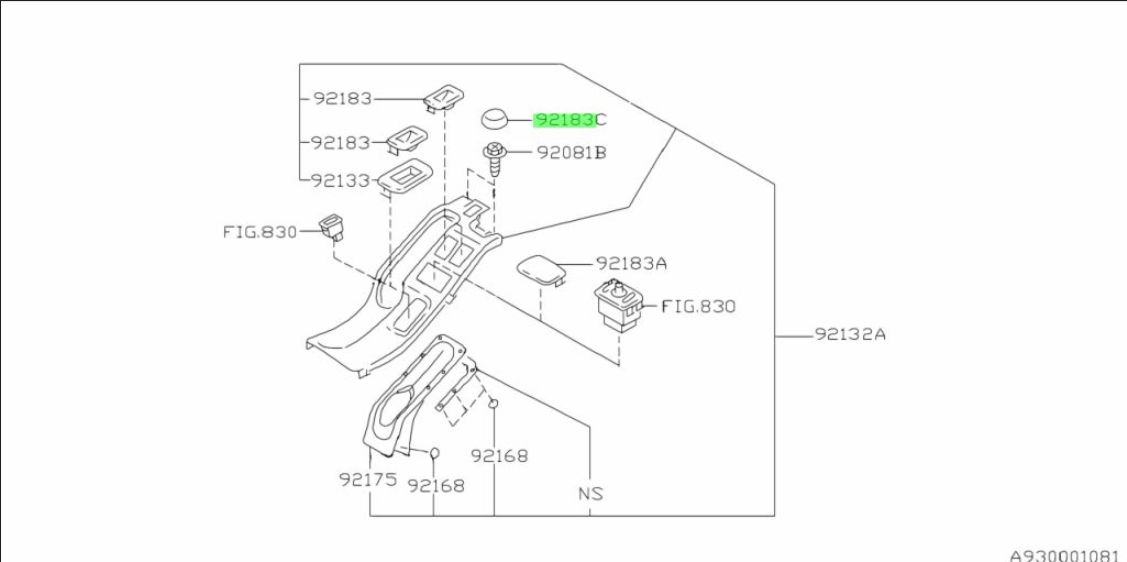 Subaru Impreza 97-00 GC8 GF8 GM8 Replica Screw Cap Center Console OEM P/N 92080FC010OE