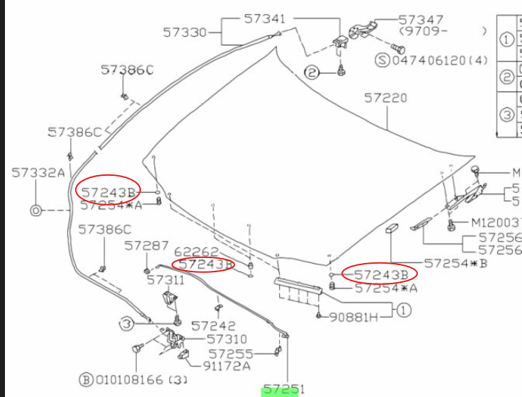 Subaru Bonnet Paint Protector 57253AA031 / 57243CA000
