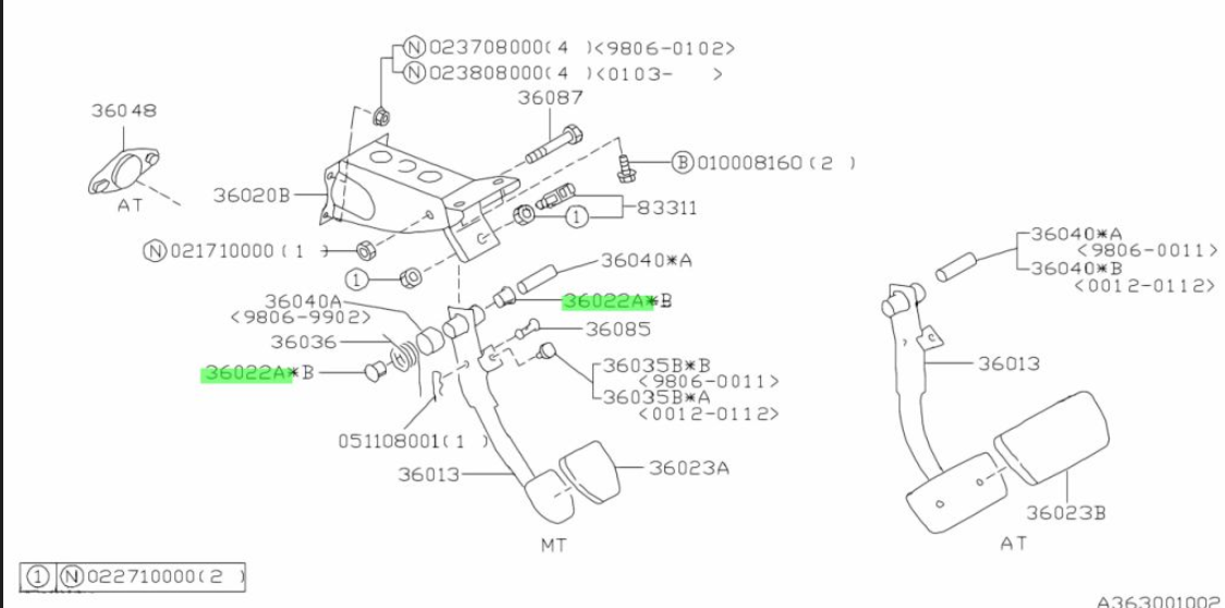 Subaru  Clutch Pedal Rod Assist Bushing 36023AA030
