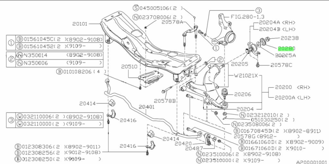 Subaru Impreza 92-27 GC8 GF8 GM8 GD Washer Control Arm Bushing Bracket 20206AA000