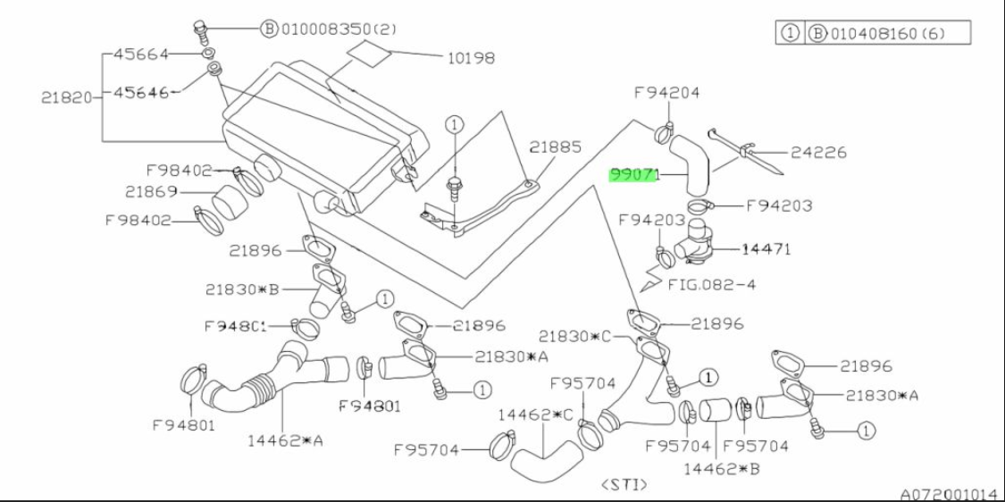 Subaru Impreza 96-98 GC8 GF8 GM8 WRX STI Type R / RA 22B Intercooler to Recirculation Valve Hose 99071AA372