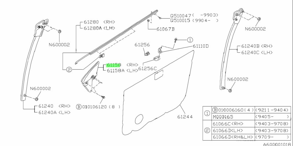 Subaru Impreza 92-00 GC8 GF8 GM8 Mirror Gusset Assembly RH 62320FA000