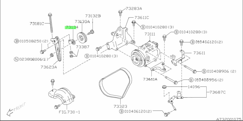 Subaru Impreza 92-07 A/C Tensioner Adjuster Bracket 73134AC001