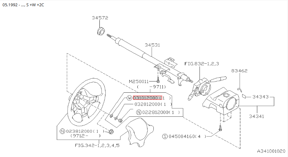 Subaru Washer Suspension / Steering Wheel 031012000